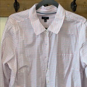 Talbots Women’s Casual Button Down Shirt - Red, blue and White Stripes. Size 18w